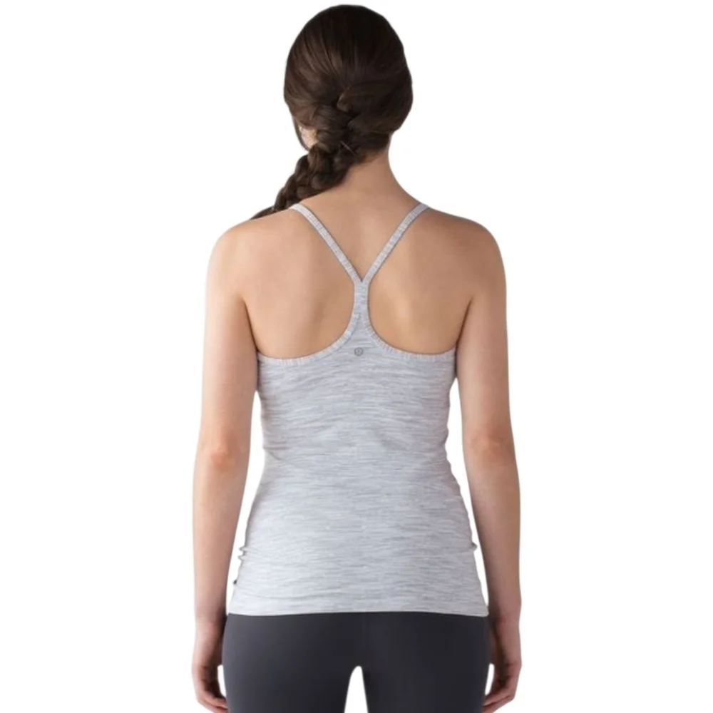 Lululemon Power Y Tank Top Heathered Rocksteady Gray Sleeveless Athletic Shirt 4 - Picture 2 of 6